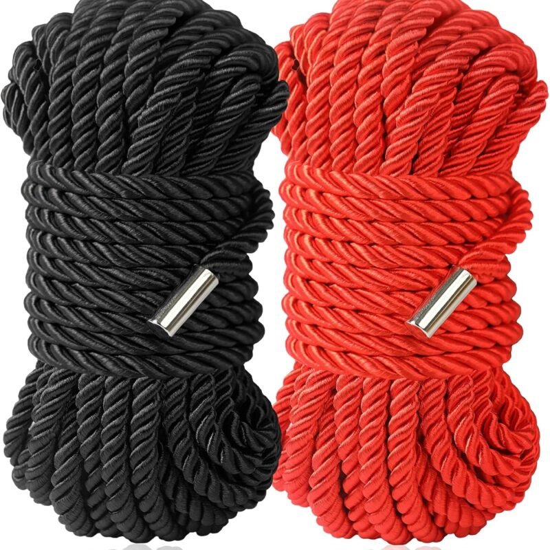 Silk Rope Long Rope, Skin Friendly Soft Rope Durable, 32 Feet 8 mm Multipurpose Long Satin Braided Twisted Rope (Black, Red)