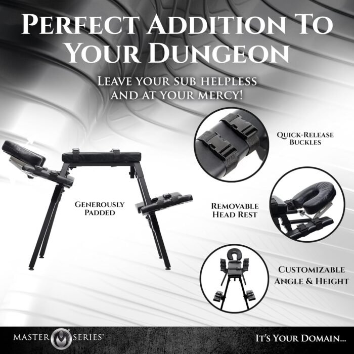 Master Series Extreme Bondage Table Adjustable Restraint Wrist Cuffs Included Sex Furniture Massage Bed with Face & Crotch Hole for Adult Couples, Padded PU Black Leather - Image 3