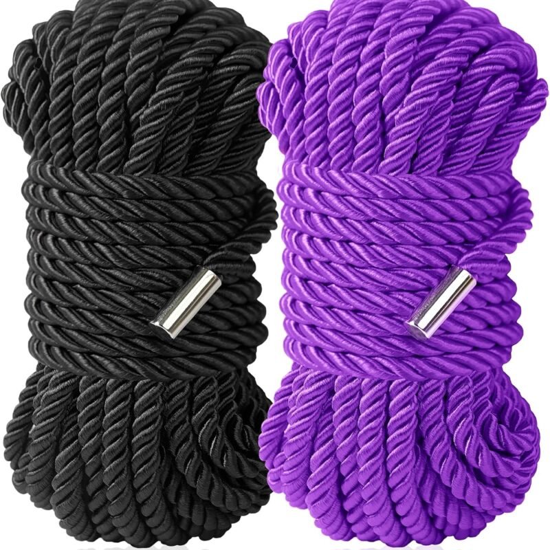 BDSM Bondage Shibari Sex Rope - BDSM Beginner Set Kit Adult Fetish Bondage Restraints Set Sex Toys for Women, Men & Couples, 32 Feet 8MM (Black, Purple)