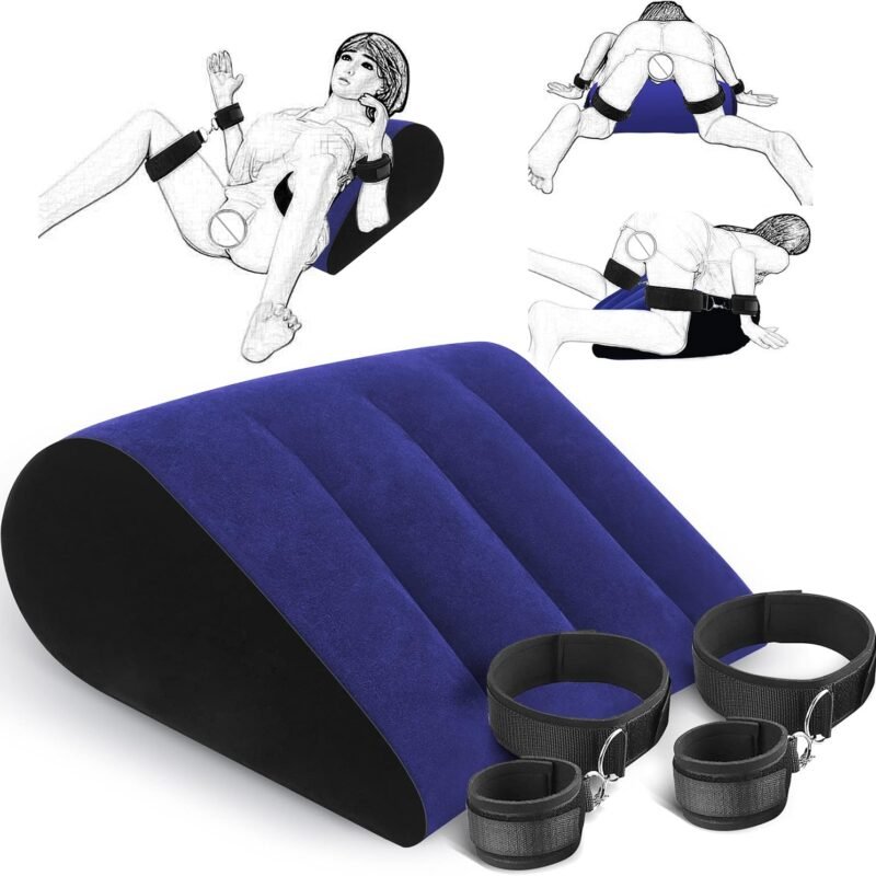 Prosixtoy Sex Bondage Pillow Handcuffs Set - BDSM Thigh Wrist Cuffs Triangle Sex Position Support Pillow Sex Furniture Sex Toy for Couple Bondage Restraint Kit Adult Sex Toy for Women and Couple(Blue)