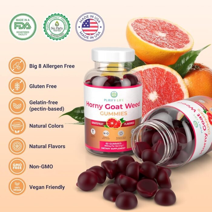 Potent Horny Goat Weed for Men and Women (Max Potency Chews 800mg), Horny Goat Weed Extract Gummies for Energy Management, Performance and Stamina - Vegan, Gluten-Free, Natural Grapefruit Flavor - Image 3