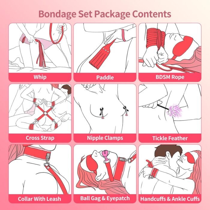 BDSM Kit Sex Bondage Restraints - Upgraded 11PCS Bondage Set with Adjustable Handcuffs Ankle Cuffs Collar Blindfold Silicone Ball Gag, Adult BDSM Sex Toys for Couples - Image 4