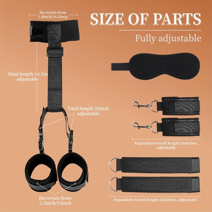 Sex Bondage Wrist & Thigh Cuffs BDSM Restraints Set,Sex Toys for Women Neck to Wrist Restraints Bondage Set,Adjustable Leg Straps Handcuffs,Handcuffs Collar,Blindfold for Bed SM Games Couple Play - Image 6