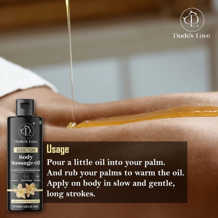 Organic - Vanilla Full Body Massage Oil - No Stain & Non-Sticky | with Fractionated Coconut Oil, Vanilla & Jasmin Oil | for Massage Therapy - 4.05 Fl Oz - Image 4