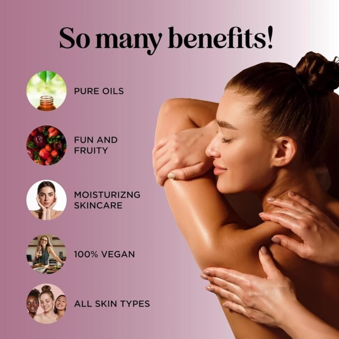 Berry Sensual Massage Oil for Couples - Fun and Fruity Full Body Massage Oil for Date Night with Smooth Gliding Coconut and Sweet Almond Oil with Tempting Berry Scent - Non GMO Gluten Free and Vegan - Image 3