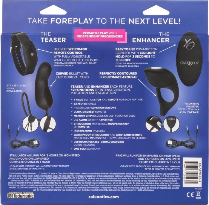 CalExotics Silicone Remote Foreplay Set, Rechargeable Waterproof 12-Function Cock Ring and Self Stimulator with 2 Independent Controls Black SE-0077-80-3 - Image 6