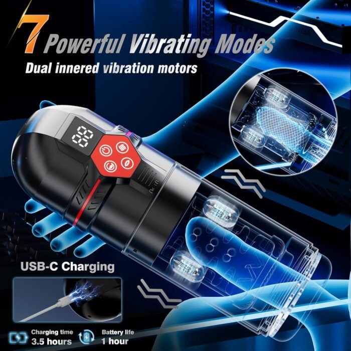 Male Masturbator Penis Pump - Male Sex Toys for Men with Upgrade 12 S Vacuum Pump & 7 Thrusting Rotating Vibrating Sucking Licking LCD Adult Toys Mens Sex Toys Pumps & Enlargers - Image 5