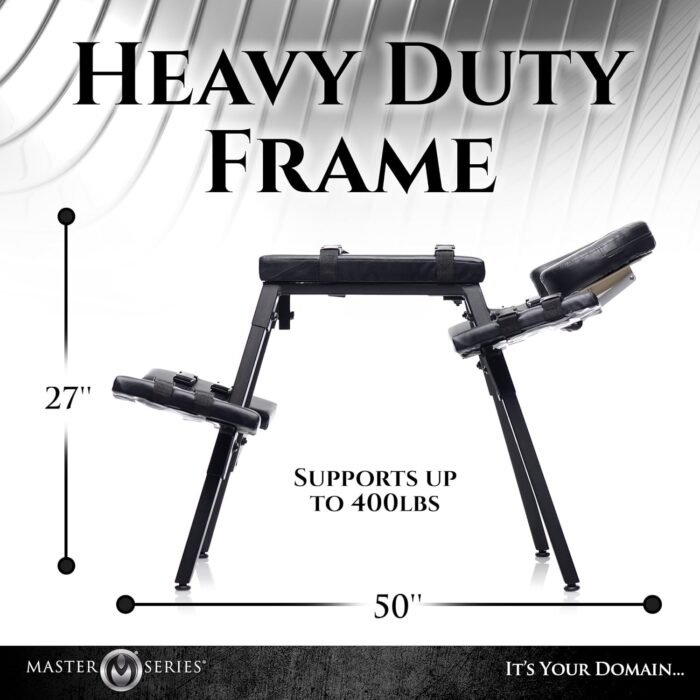 Master Series Extreme Bondage Table Adjustable Restraint Wrist Cuffs Included Sex Furniture Massage Bed with Face & Crotch Hole for Adult Couples, Padded PU Black Leather - Image 4