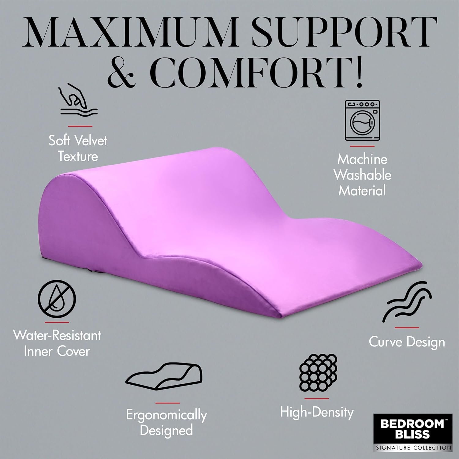BEDROOM BLISS Contoured Love Cushion for Men, Women & Couples. Ergonomically Design with Curves for Sexual Positioning & Deep Penetration. High-Density Foam. Easy to Clean Covers. 1 Piece, Purple - Image 5
