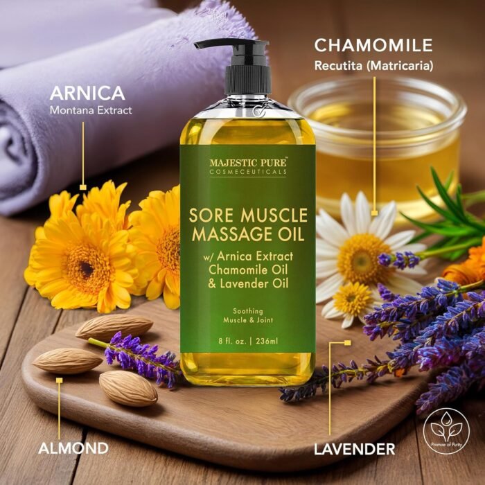 MAJESTIC PURE Arnica Sore Muscle Massage Oil for Massage Therapy - Natural Oil with Lavender and Chamomile Essential Oils - Multipurpose Instant Absorption Full Body Massage Oil - 8 Fl Oz (Pack of 2) - Image 4