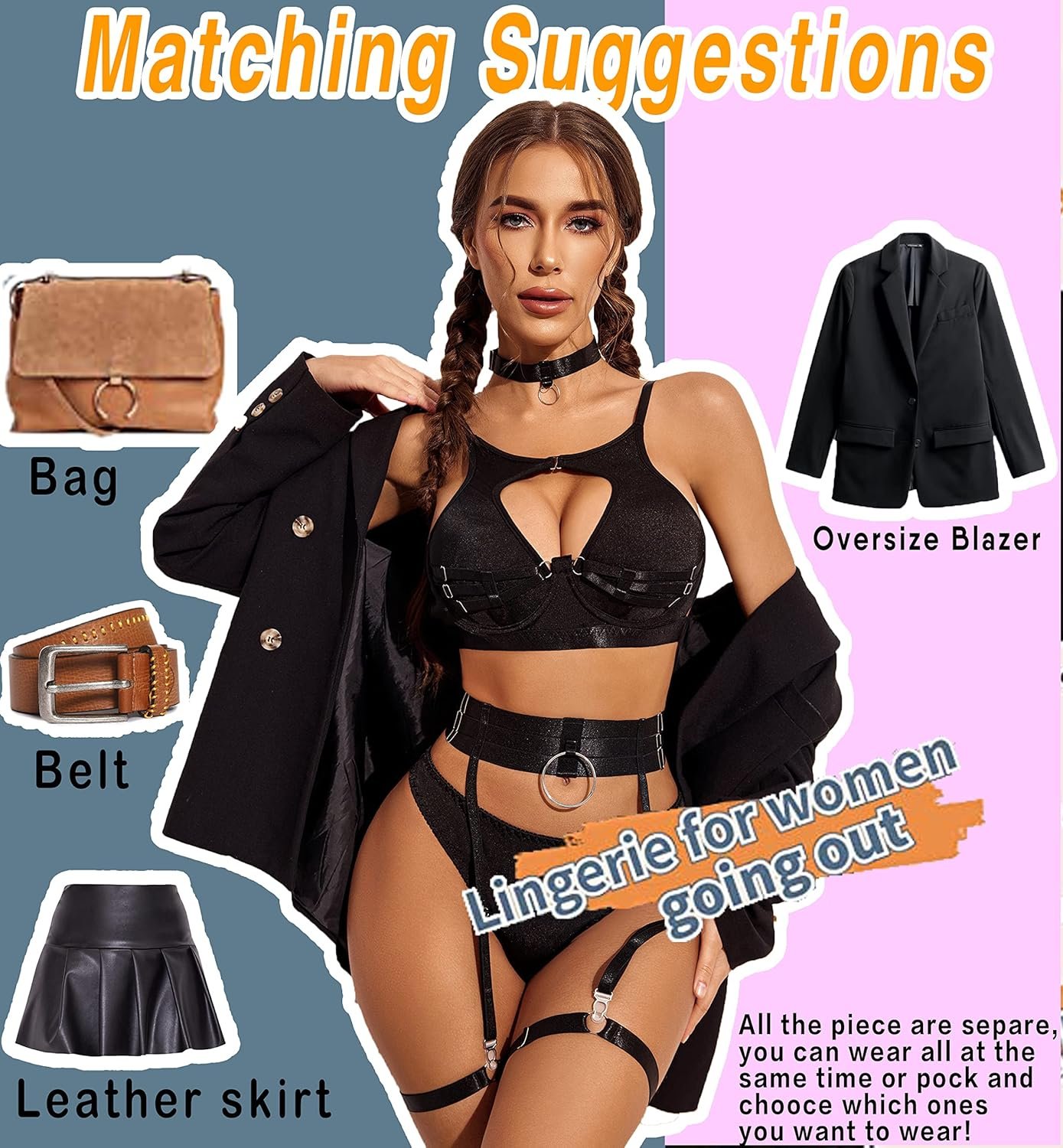 Avidlove Sexy Lingerie Set with Underwire Garter Belt Lingerie Set for Women Bra and Panty 5 Piece with Choker(No Stockings) - Image 3