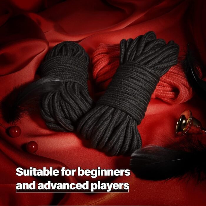 Super Soft Cotton-Rope Shibari Bondage / Restraint Kit, BDSM Beginner Set, Adult Sex Toys for Women Men and Couples(Black+Red) - Image 6