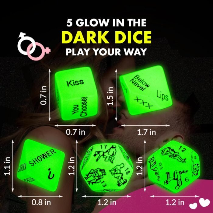 Andaz Press 5 Sex Dice, Glow in The Dark Sex Game, Valentine's Day Gift of Sex Toys for Couples, Adult Sex Games for Couples, Funny Couple Gifts, Sex Position Dice, Couples Sex Games, Dados Sexuales - Image 2