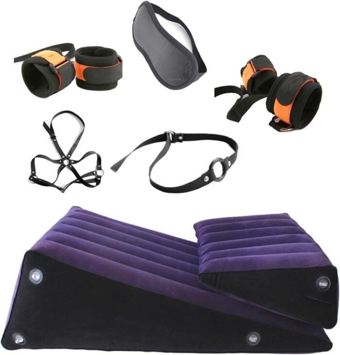 with Inflatable & Portable, Energy-Saving Sex Bed Inflatable Pillow Chair Sofa, Multipurpose Inflatable Sex Lumbar Pillow, Bondage Sex Furniture with Handcuffs Ankle Cuffs and Pump, Sex Lumbar Pillow