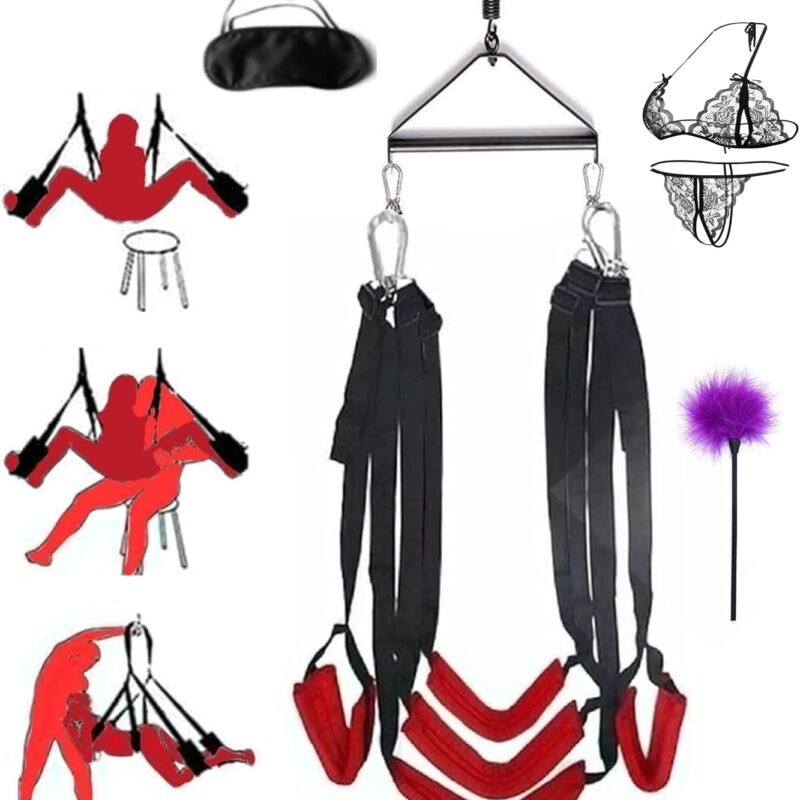 BDSM couple sex swing, heavyduty 360 degree rotating indoor ceiling swing with triangular suspension device and adjustable sling,adult sex toy sex furniture, can accommodate 800 pound Sweater Yoga W34
