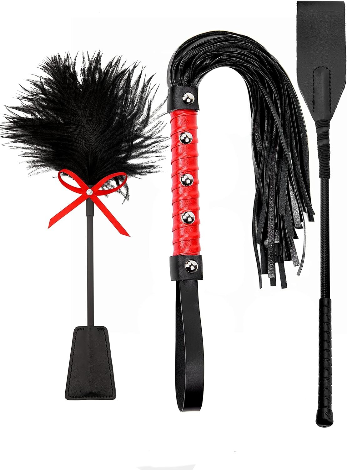 Whip Crop Feather Adult Sex Set, Sex BDSM Whip, Sex French Tickler, Faux Leather Whip Flogger, Feather Tickler BDSM Paddle Sex Set
