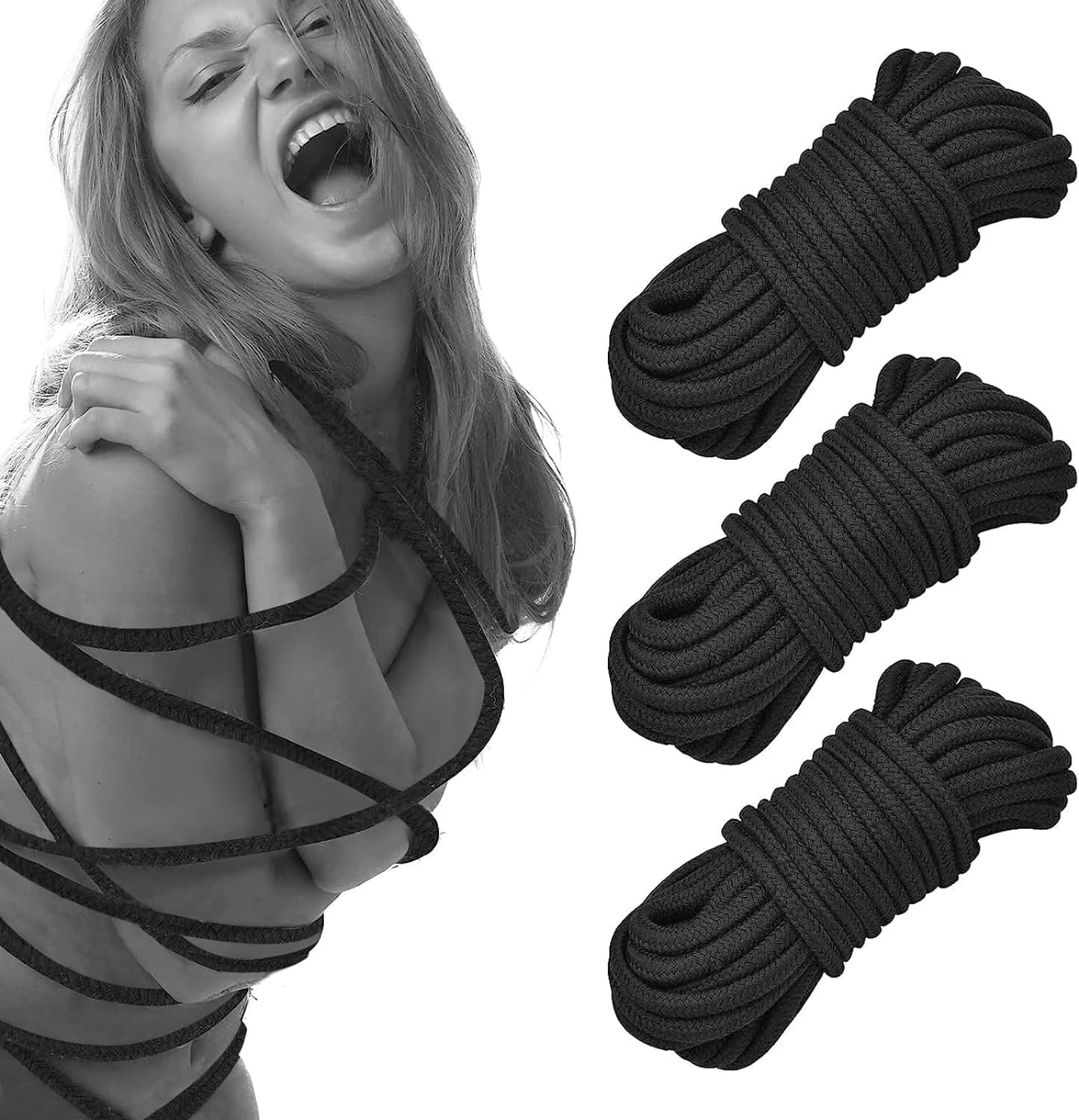 Sex Bondage Sexual Restraints Shibari Rope Kit-3Pack 98Ft/30M Soft Cotton Ropes Ideal for BDSM Beginner-8 MM BDSM Bondage Restraint Set SM Adult Sex Toys for Women and Couples (Black)
