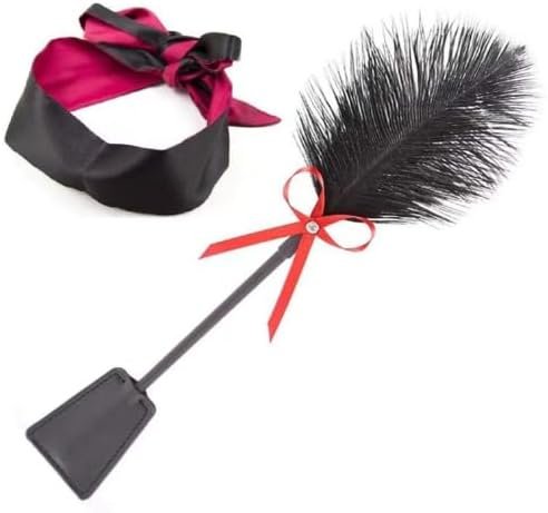 Sexy Restraints Sets Satin Harness Blindfold and Feather Tickler Adjustable Restraints Wrist Ankle Straps Sleep Mask Sex Whips for Spanking Fetish Flirting Teasing Sex Toys
