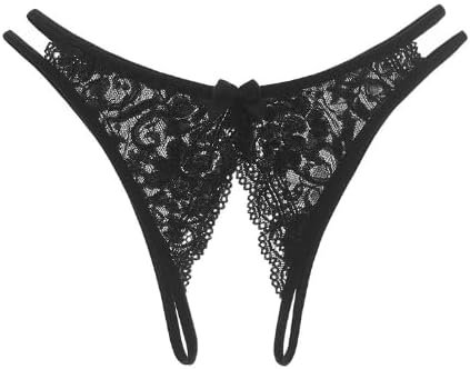 Women's Black Sexy Erotic Thong Open Gear G-String Lace Thong Breathable Low Waist Floral Cheeky Panties with Bows Mesh Sheer Thong for Sex SM Game Nightclub Bedroom Valentine's Day Gift