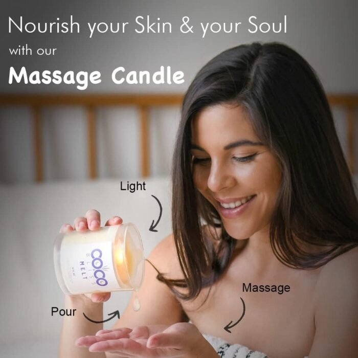 Coco Bliss Melt - Massage Candle Natural Coconut Moisturizing Body Oil Candles Women, Men & Romantic Couples | Essential Oil Candle Vanilla, Vitamin E Almond Oil, Cocoa Butter - 8 Oz - Image 3