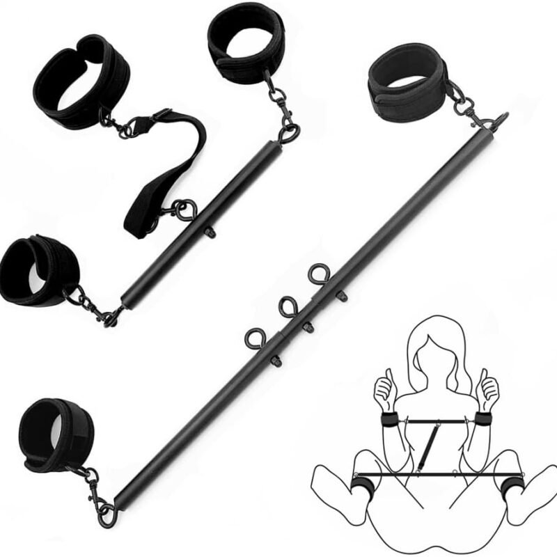 Spreader Bar Sex Toys Furniture BDSM Bondage Collar Restraints with Handcuffs Ankle Cuffs for Couples Expandable 23-36inch