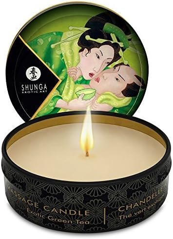 Shunga® Massage Kaars Erotic Oil Lubricant 100% Natural - 40 Fire Hours - Green Tea - 100% Natural