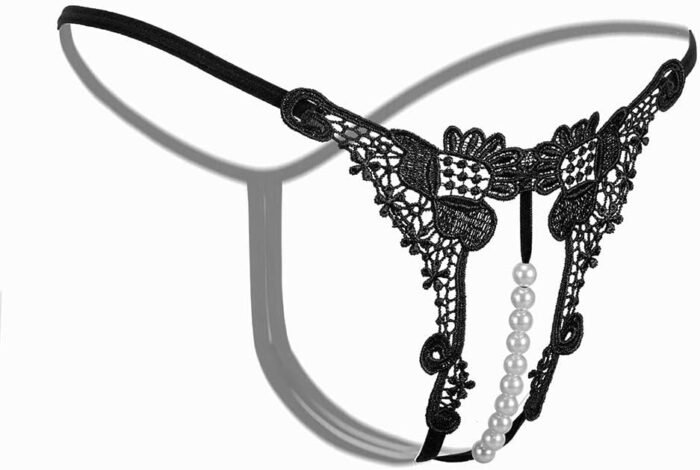 Women Pearl Lace Beads Lace Panties Erotic Thong Lingerie Underwear - Image 3