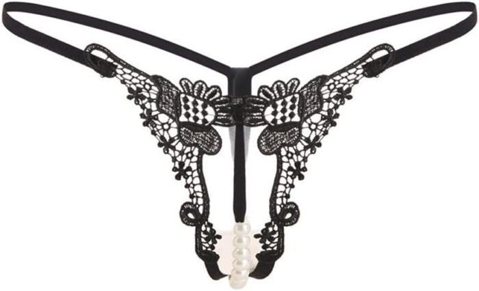 Women Pearl Lace Beads Lace Panties Erotic Thong Lingerie Underwear