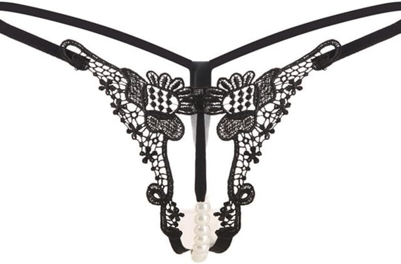 Women Pearl Lace Beads Lace Panties Erotic Thong Lingerie Underwear