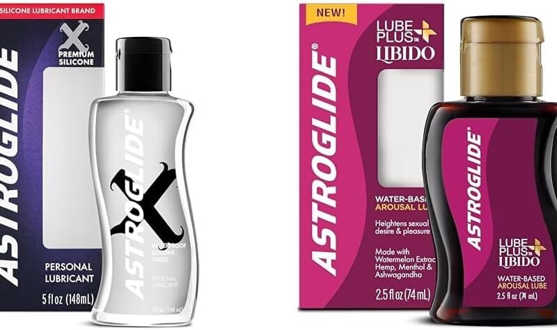 Astroglide X Premium Silicone Personal Lubricant (5oz), Extra Long-Lasting Silky & Lube Plus Libido (2.5oz), Intimate Arousal Lube Heightens Desire and Sensitivity