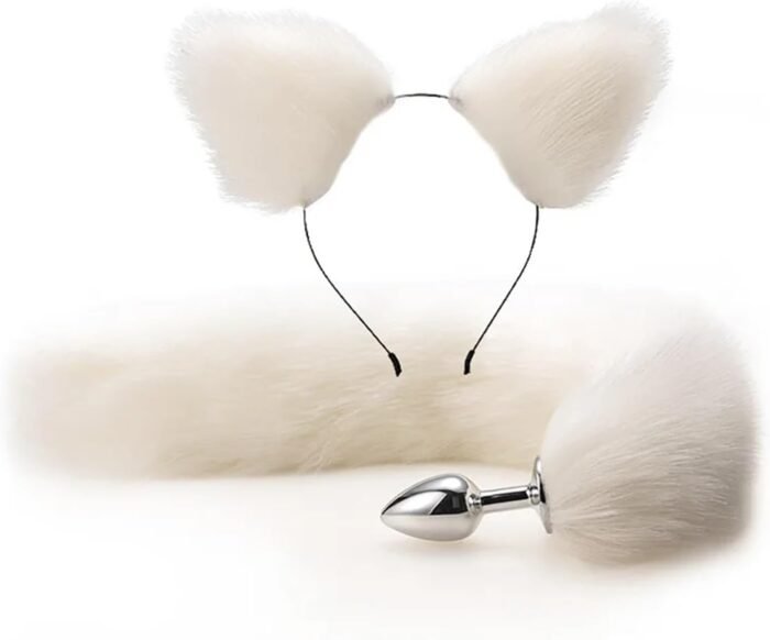 Cute Fox Tail Anal Butt Plug with Faux Silver Fox Tail Butt Plugs with Cat Ears Headband Anal Sex Toys Couples Lover Flirting Libido Stimulation Toys (Color : Black 5 Pieces) - Image 3