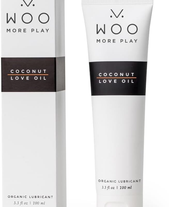 Woo More Play Coconut Love Oil | Organic Coconut Oil Personal Lubricant for Men and Women | Natural and Clean Ingredients | Doubles as Massage Oil | Relaxing Scent | 3.3 fl Oz