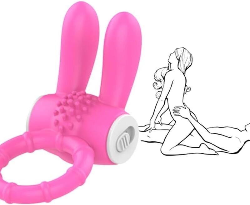 Silicone Vibrating Cock Ring with Rabbit Ears,Penis Ring for Couples Sex Toys G-spot Stimulation for Man Couples Sex Play Waterproof