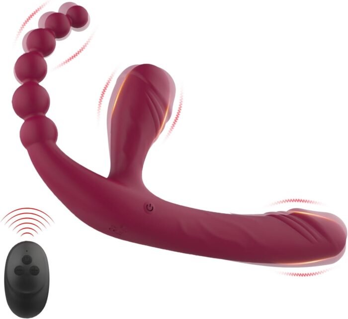 Strapless Strap-On G-Spot Dildo Vibrator with 10 Modes & Remote Control, Anti-Slip Silicone Realistic Triple Headed Vibrating Butt Plug, Adult Anal Sex Toys for Women Lesbians Couples