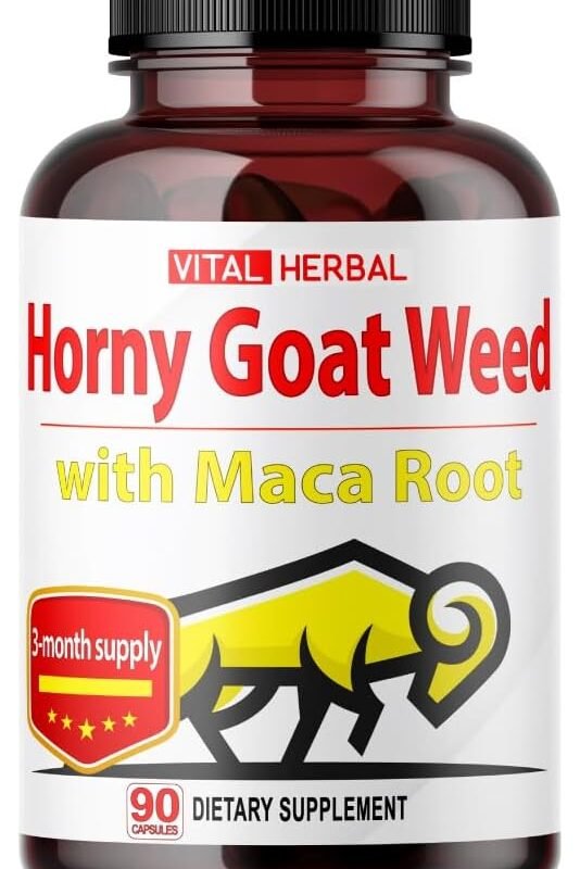 Vital Herbal Horny Goat Weed Capsules for Maximum Strength with Maca Root Tribulus Ashwagandha Tongkat Ali Panax Ginseng for Men Women, Boost Energy (90 Count (Pack of 1))