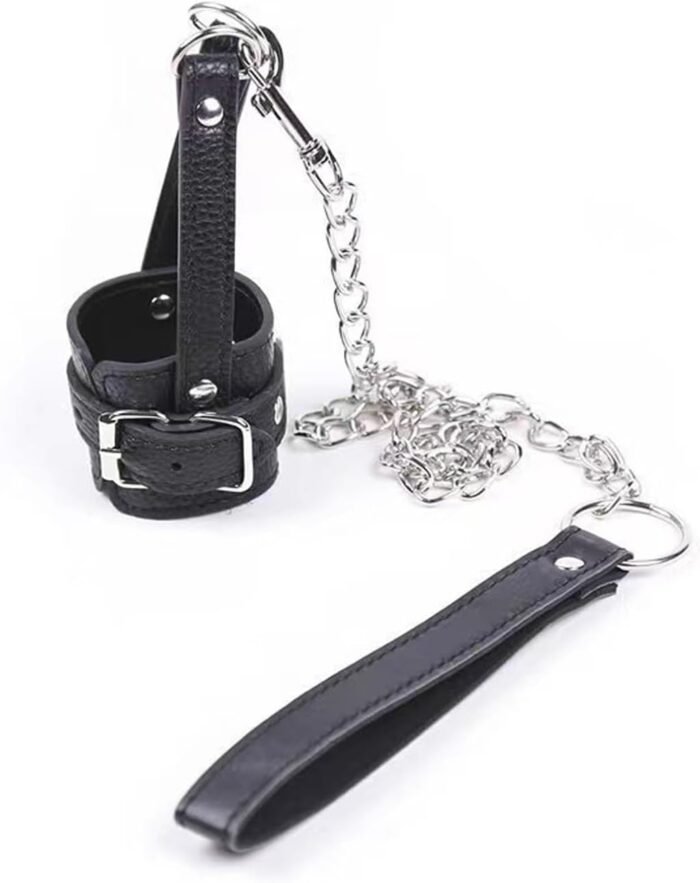 Testicle Bondage Rope Sex Restraints Male Sex Toy, Male Chastity Belts Cock Cage Strap with Chain Rope Leather Sex Bondage BDSM Toys, Male Masturbator Penis Punish Adult Sex Toys for Men Couples - Image 5