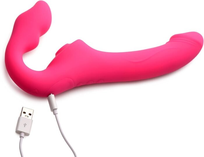 Strap U Mighty Licker 10X Premium Silicone Strapless Dildo with Licking & Vibrating Shaft Remote Control for Pegging Men Women Couples, Rechargeable Sex Massager Vibrator Strapon Toy, Pink, AG906 - Image 5
