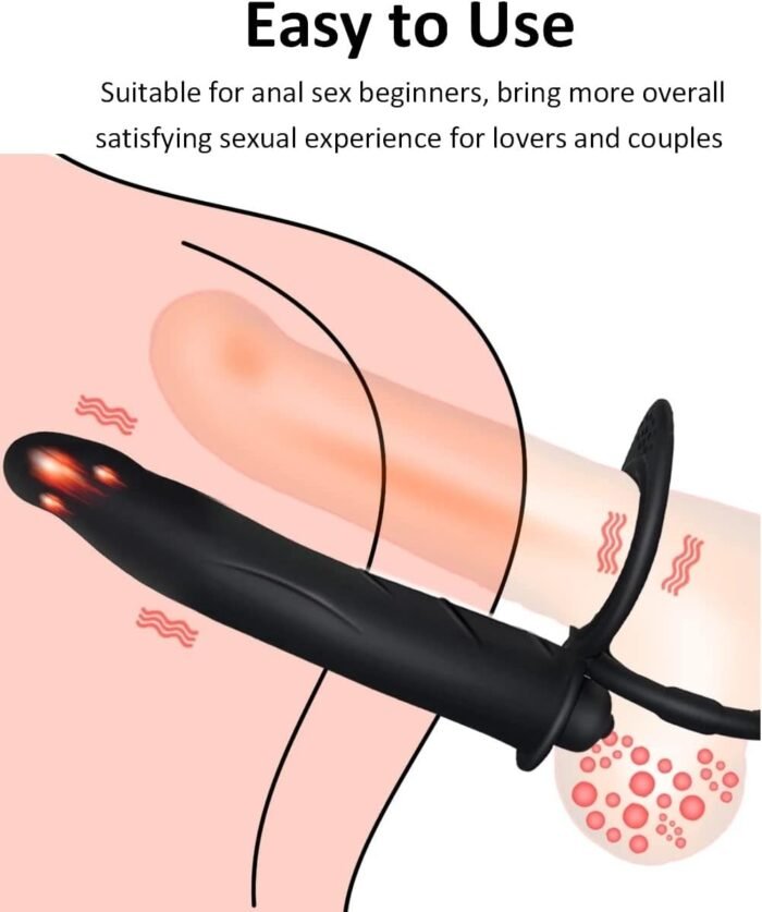 Vibrating Cock Ring with 10 Vibration Mode, Strap On Penis Ring Erection Enhancing Strap-On Dildo Butt Plug Vibrator Couples Double Penetration SM Sex Toys for Men, Adult Male Anal Sex Toy - Image 4