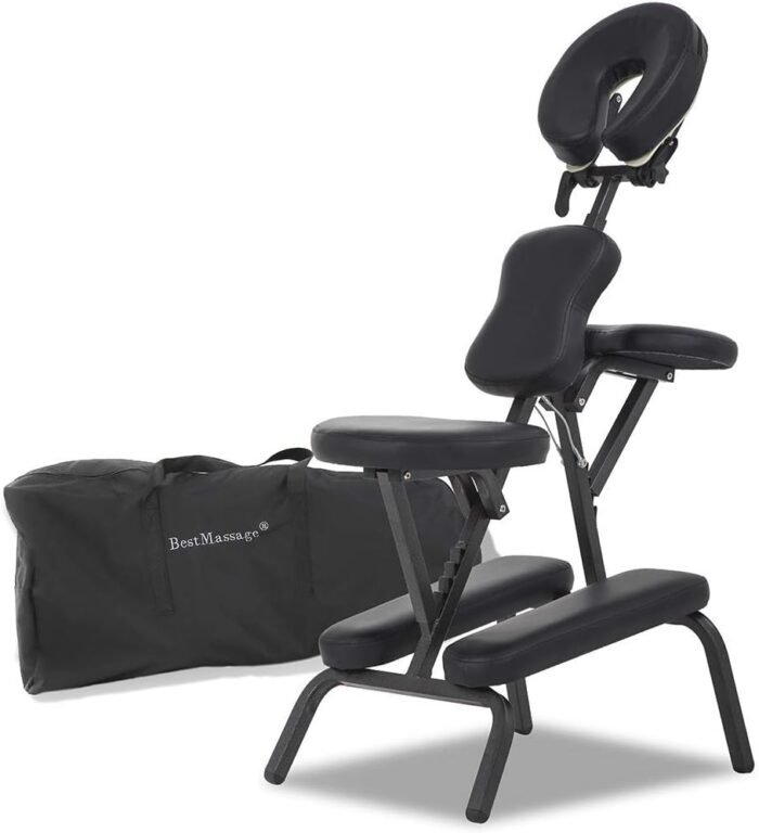 Portable Massage Chair for Tattoo and Spa Foldable Massage Therapy Chair with Adjustable Face Cradle High-Density Cushion Lightweight Design with Carrying Bag Ideal for Salon Use (Black) - Image 5