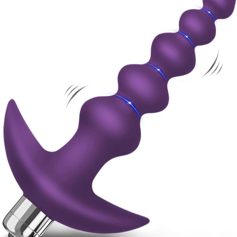 Vibrating Anal Beads Butt Plug Flexible Silicone 16 Vibration Modes Graduated Design Anal Sex Toy Waterproof Bullet Vibrator for Men, Women and Couples (Violet)