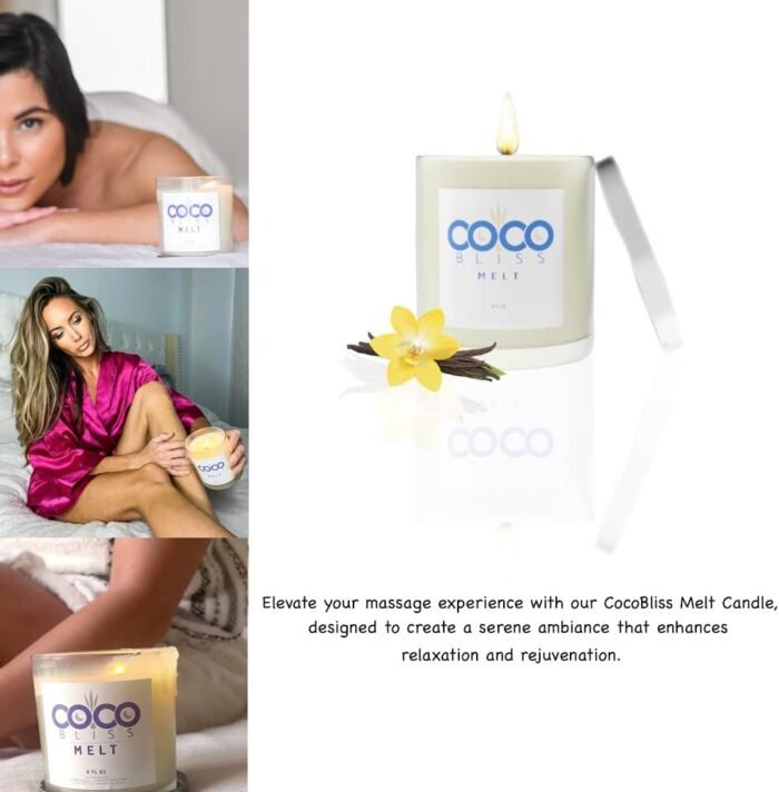 Coco Bliss Melt - Massage Candle Natural Coconut Moisturizing Body Oil Candles Women, Men & Romantic Couples | Essential Oil Candle Vanilla, Vitamin E Almond Oil, Cocoa Butter - 8 Oz - Image 4