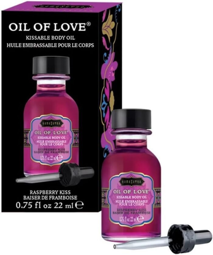 KAMA SUTRA Oil of Love Raspberry Kiss - .75 fl oz - Kissable Warming Body Topping for Oral Foreplay Fun, Delicious Lickable Flavor for Couples, Women, and Men. Water-Based.