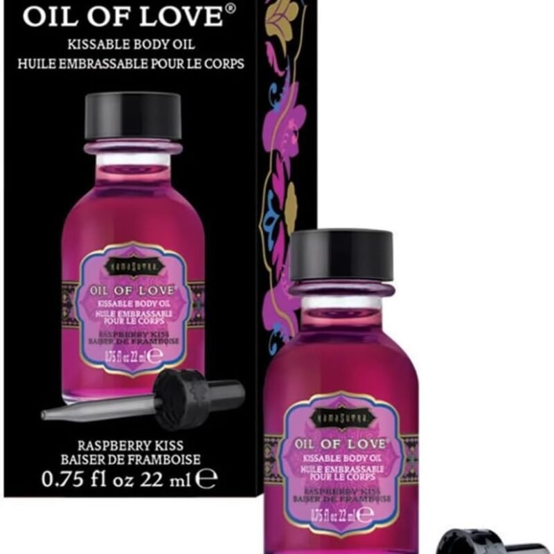 KAMA SUTRA Oil of Love Raspberry Kiss - .75 fl oz - Kissable Warming Body Topping for Oral Foreplay Fun, Delicious Lickable Flavor for Couples, Women, and Men. Water-Based.