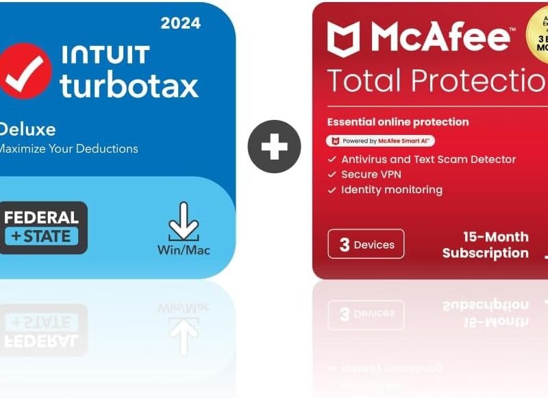 TurboTax Deluxe 2024 Tax Software, Federal & State [PC/MAC Download] & McAfee Total Protection 3 Devices