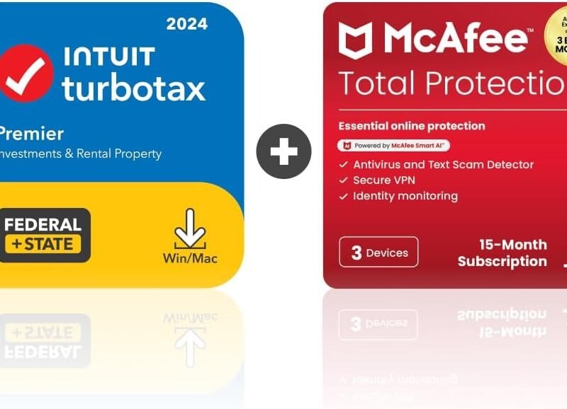 TurboTax Premier 2024 Tax Software, Federal & State [PC/MAC Download] & McAfee Total Protection 3 Devices
