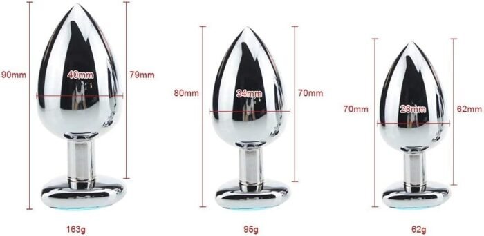 3Pcs Set Luxury Metal Butt Toys Heart Shaped Anal Trainer Jewel Butt Plug Kit S&M Adult Gay Anal Plugs Woman Men Sex Gifts Things for Beginners Couples Large/Medium/Small,Red - Image 2