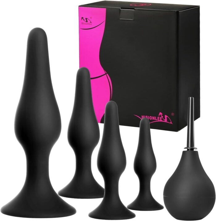 Hisionlee Sex Toys 5PCS Anal Plug Set Silicone Anal Butt Plug Adult Sex Toys for Women,Men and Beginners(Black)