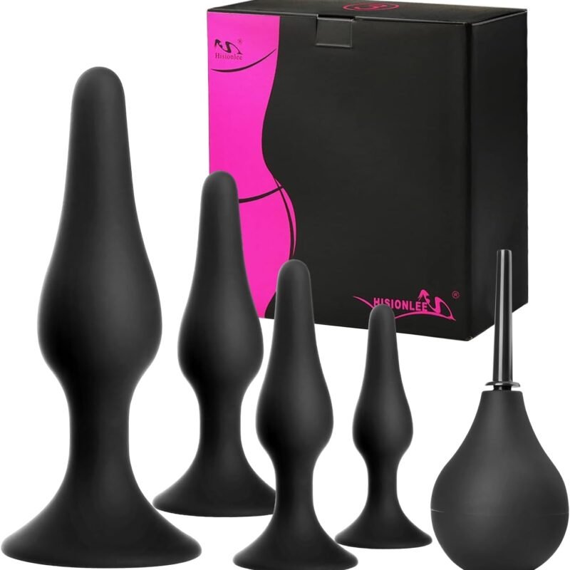 Hisionlee Sex Toys 5PCS Anal Plug Set Silicone Anal Butt Plug Adult Sex Toys for Women,Men and Beginners(Black)