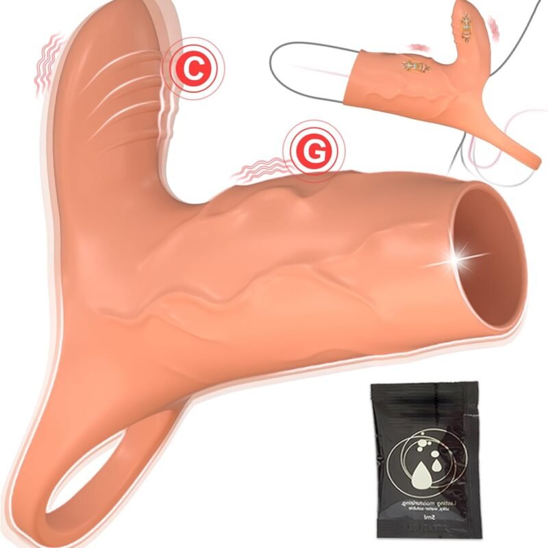 Vibrating Penis Sleeve Cock Ring with Clitoral Stimulator, Penis Ring Vibrator Extender for G Spot Stimulation, Couples Adult Sex Toys for Men Women, MHYNNR Girth Enhancer Sleeve Male Couple Sex Toy