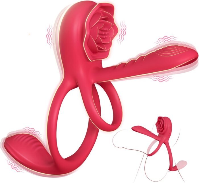 Vibrating Cock Ring Penis Sleeve with Rose Clitoral Stimulator, Penis Ring Vibrator Couples Adult Sex Toys for Men Women, Penis Extender for Penis Testicles Taint G Spot, Healexcer Male Couple Sex Toy